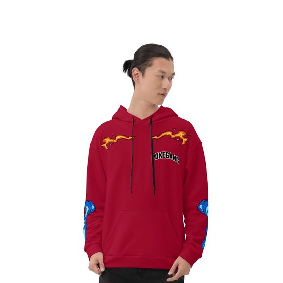 PokeGang Unisex Red Long Sleeve Kangaroo Pocket Pullover Classic Fit Trio Hoodie - Picture 3 of 5